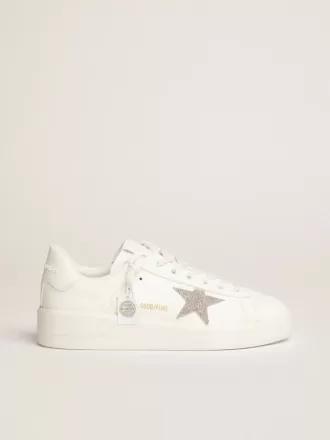 Purestar voor dames in wit leer met zilveren Swarovski-kristallen ster