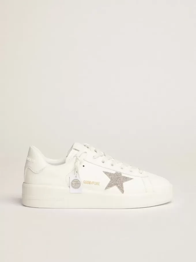 Purestar voor dames in wit leer met zilveren Swarovski-kristallen ster