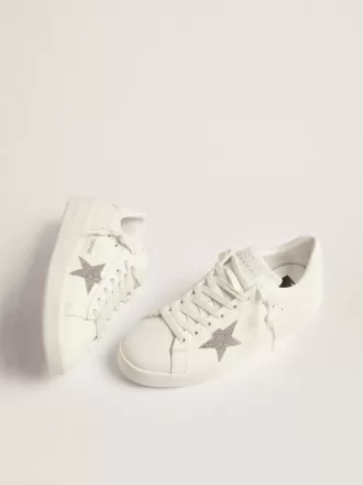 Purestar voor dames in wit leer met zilveren Swarovski-kristallen ster