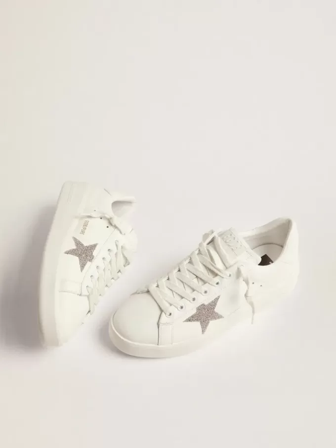 Purestar voor dames in wit leer met zilveren Swarovski-kristallen ster