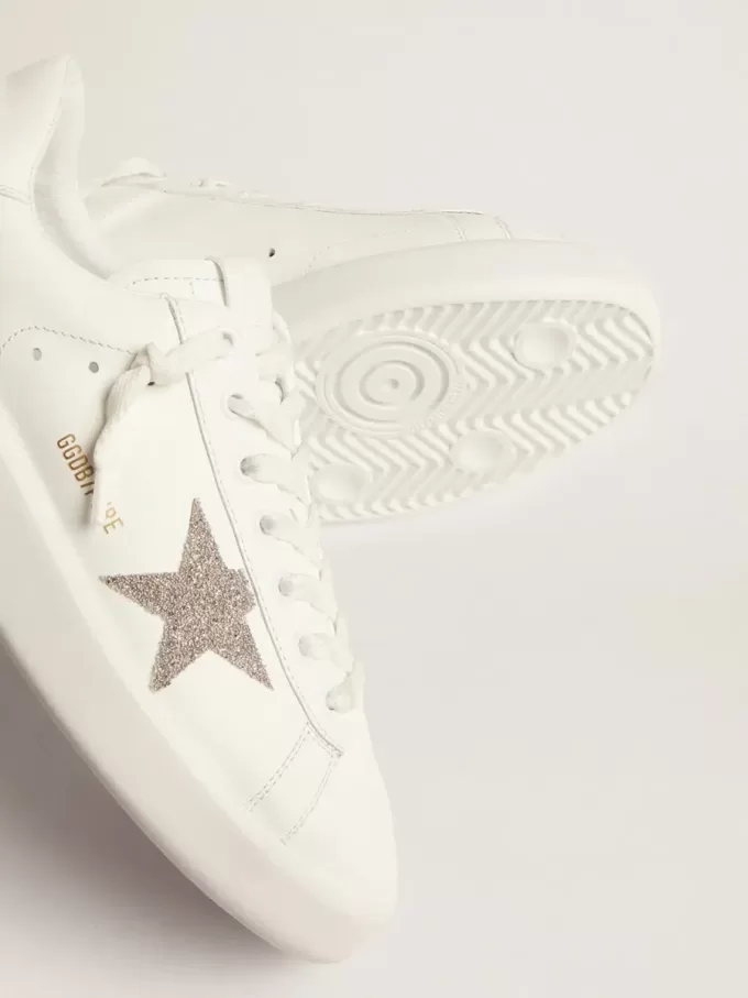 Purestar voor dames in wit leer met zilveren Swarovski-kristallen ster
