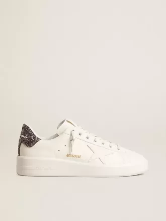 Purestar voor dames met witte leren ster en antraciet glitter hielbandje