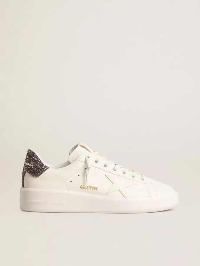 Purestar voor dames met witte leren ster en antraciet glitter hielbandje