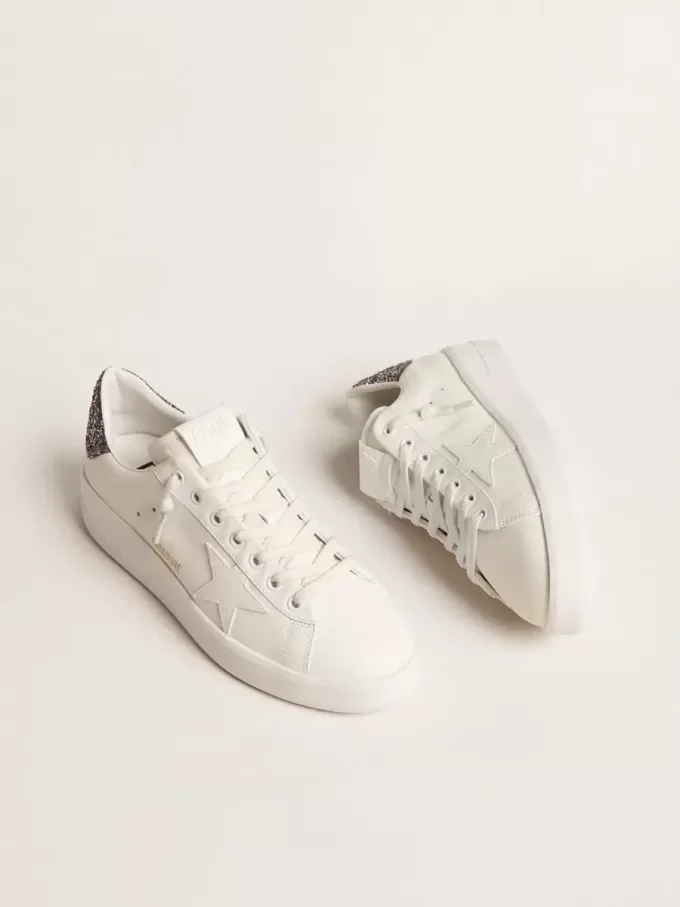 Purestar voor dames met witte leren ster en antraciet glitter hielbandje