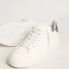 Purestar voor dames met witte leren ster en antraciet glitter hielbandje
