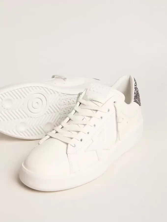 Purestar voor dames met witte leren ster en antraciet glitter hielbandje