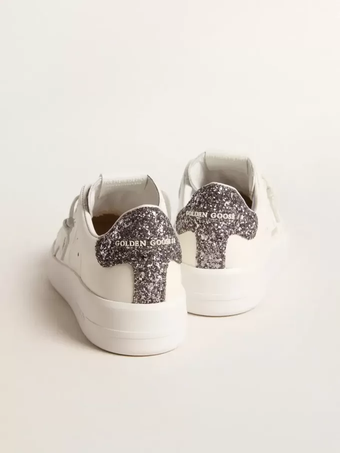 Purestar voor dames met witte leren ster en antraciet glitter hielbandje