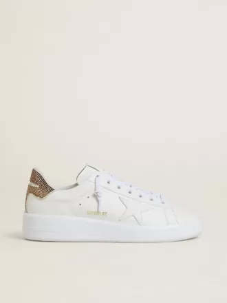Purestar voor dames met witte leren ster en bruine kristallen hielband