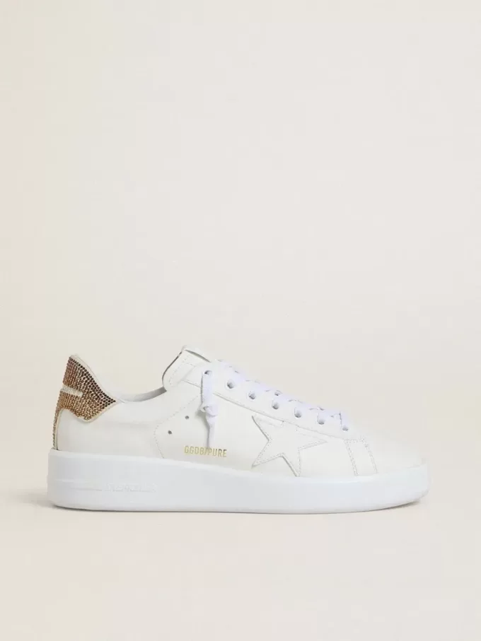 Purestar voor dames met witte leren ster en bruine kristallen hielband