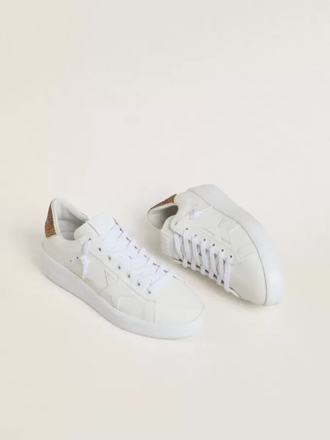 Purestar voor dames met witte leren ster en bruine kristallen hielband