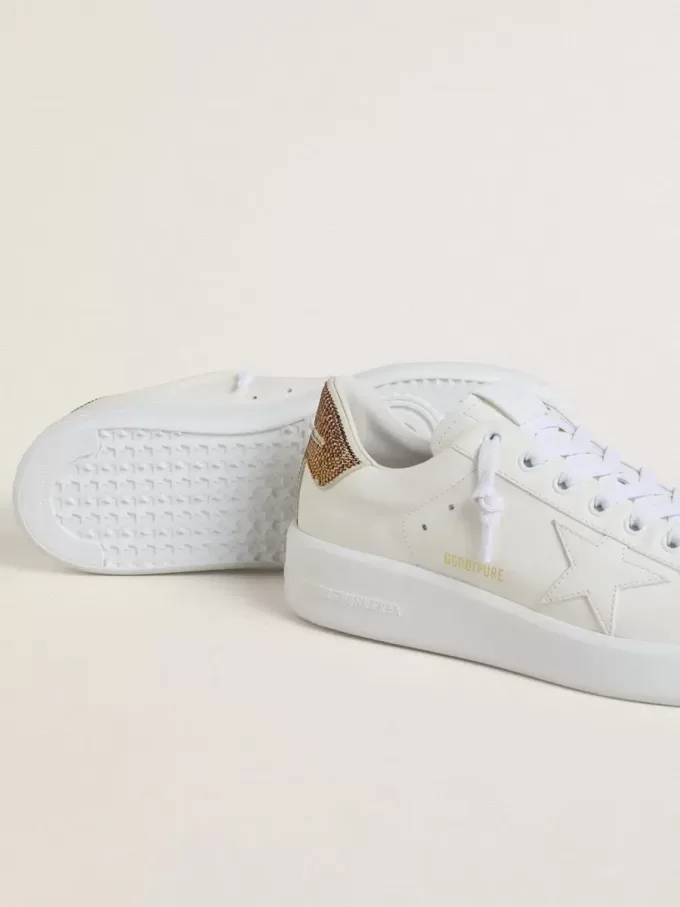 Purestar voor dames met witte leren ster en bruine kristallen hielband
