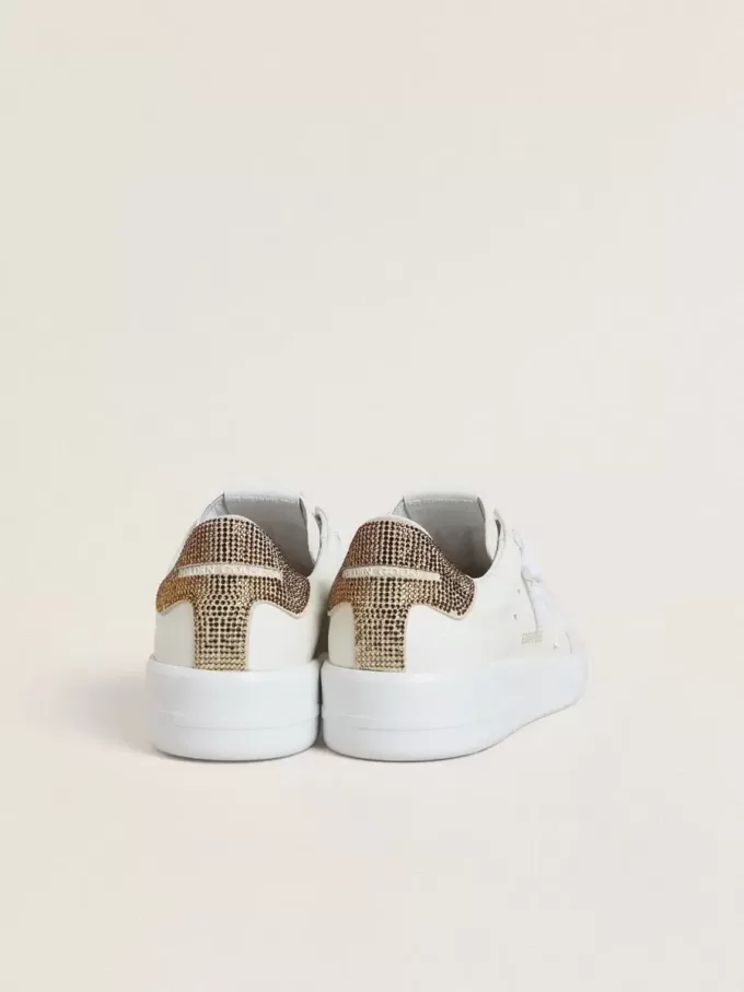 Purestar voor dames met witte leren ster en bruine kristallen hielband