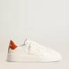 Purestar voor dames met witte leren ster en oranje hielstuk