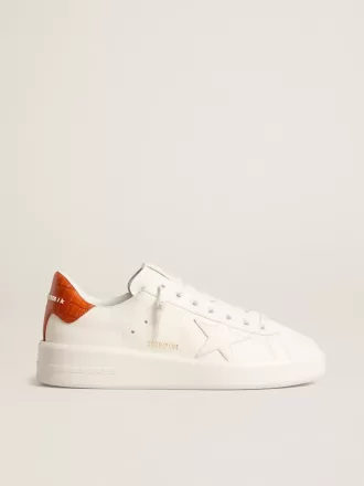 Purestar voor dames met witte leren ster en oranje hielstuk