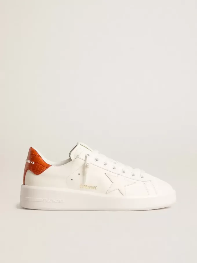 Purestar voor dames met witte leren ster en oranje hielstuk