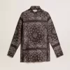 Pyjamahemd in antracietgrijs met paisleyprint