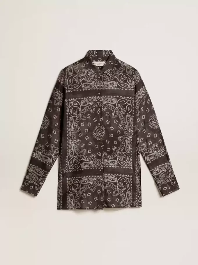 Pyjamahemd in antracietgrijs met paisleyprint