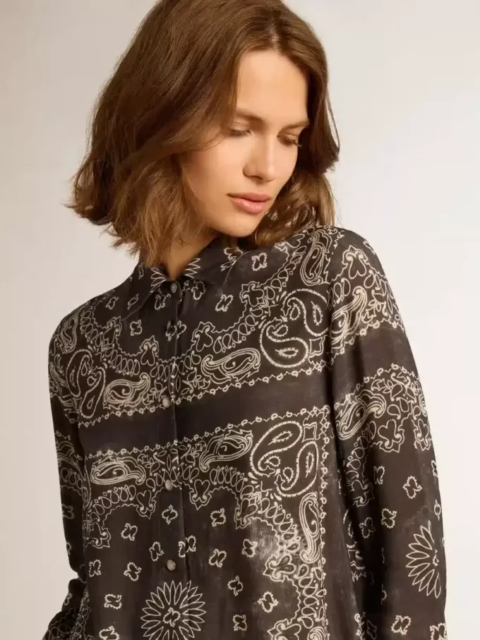 Pyjamahemd in antracietgrijs met paisleyprint