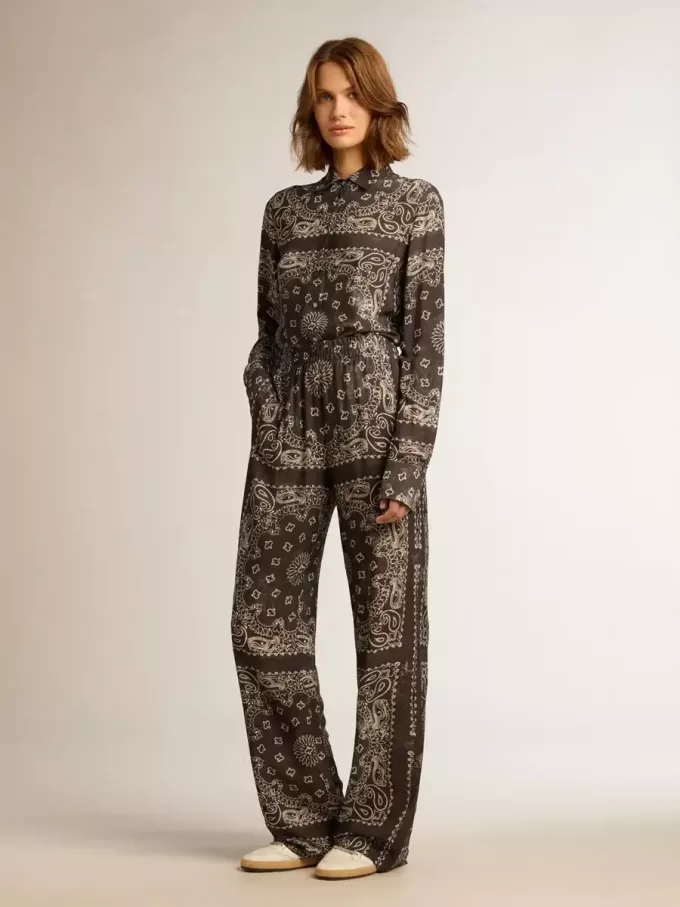 Pyjamahemd in antracietgrijs met paisleyprint