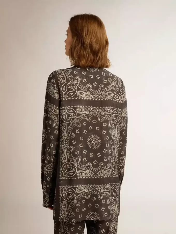 Pyjamahemd in antracietgrijs met paisleyprint