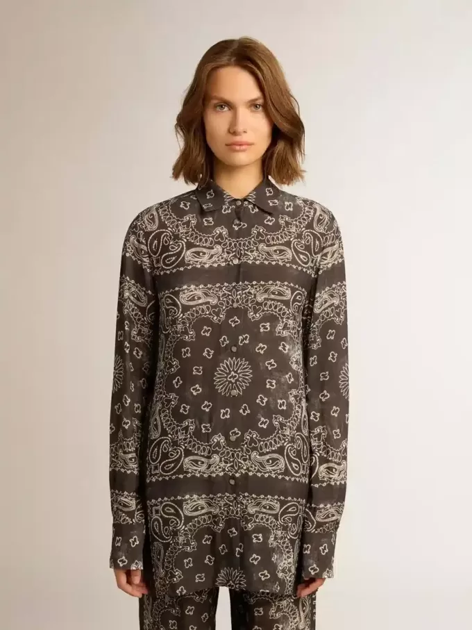 Pyjamahemd in antracietgrijs met paisleyprint