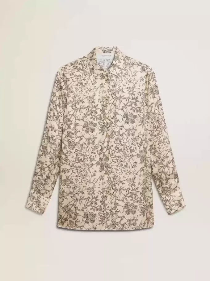 Pyjamahemd voor dames van zijdemix met bloemenprint