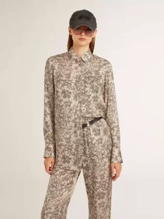 Pyjamahemd voor dames van zijdemix met bloemenprint