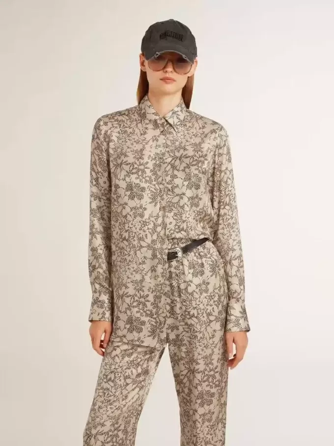 Pyjamahemd voor dames van zijdemix met bloemenprint