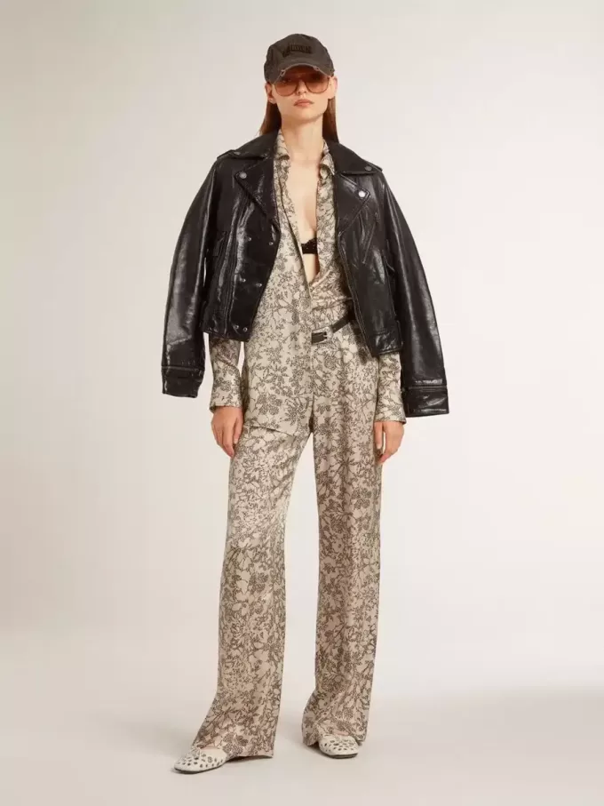 Pyjamahemd voor dames van zijdemix met bloemenprint