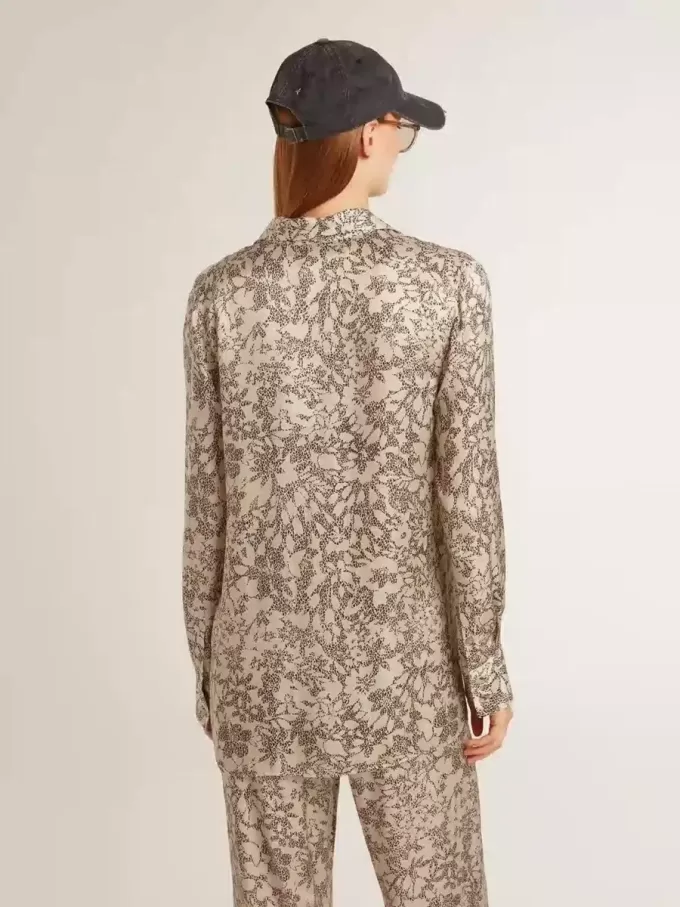 Pyjamahemd voor dames van zijdemix met bloemenprint
