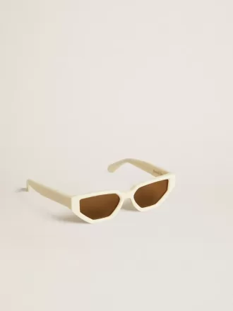 Rechthoekige zonnebril met beige montuur