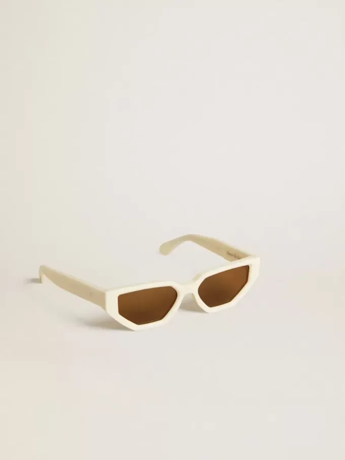 Rechthoekige zonnebril met beige montuur
