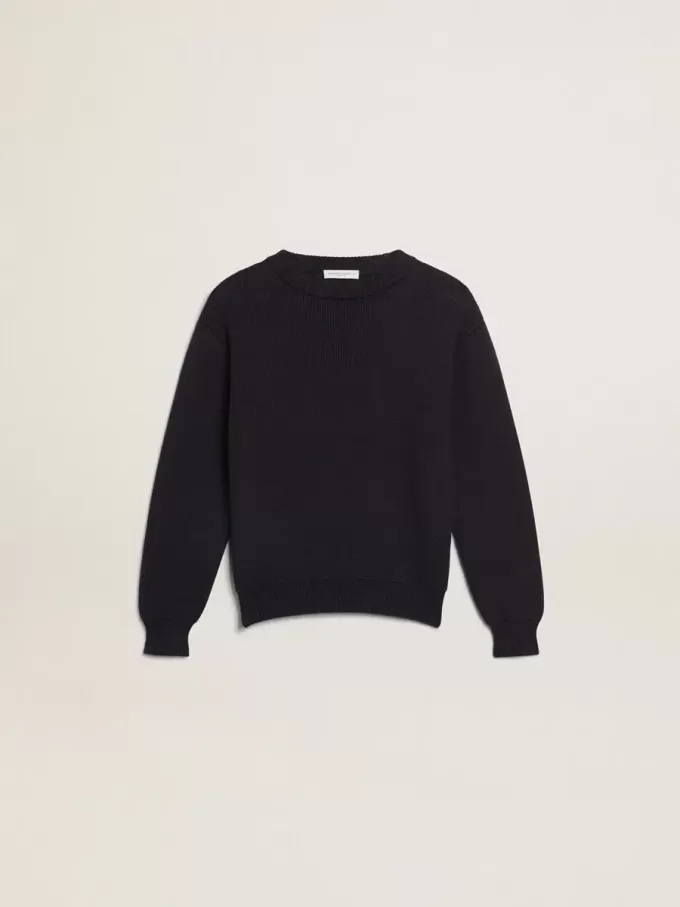 Ronde hals trui van donkerblauw katoen