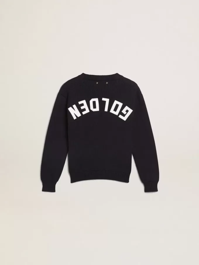 Ronde hals trui van donkerblauw katoen