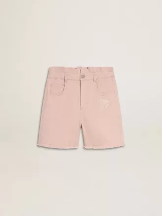 Roze katoenen korte broek voor meisjes met borduursel
