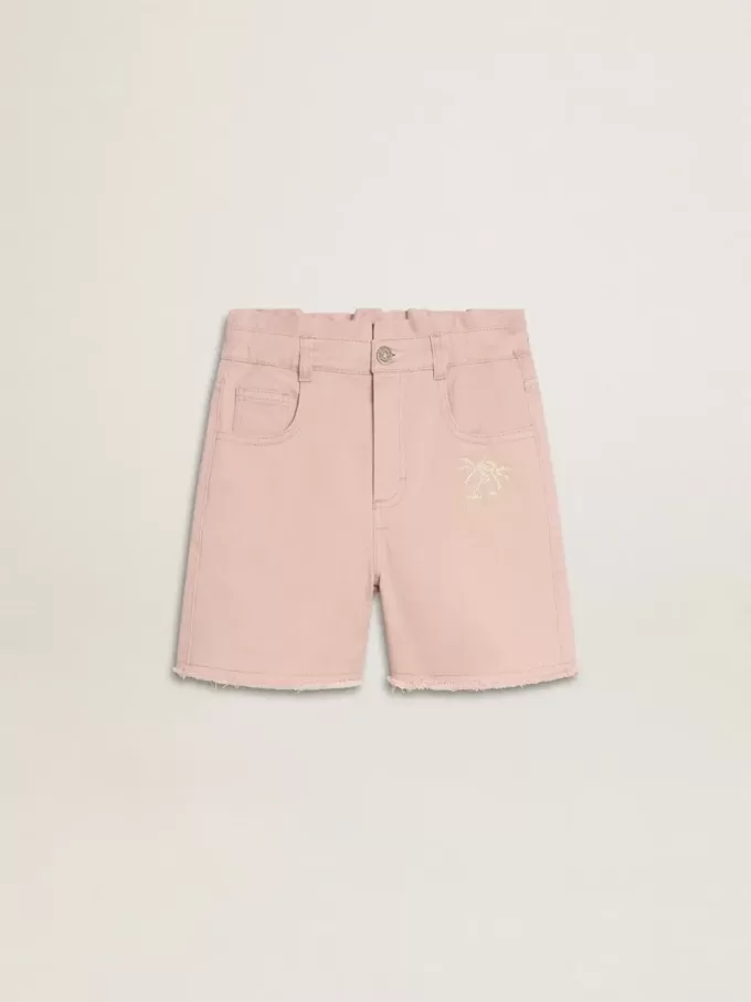 Roze katoenen korte broek voor meisjes met borduursel