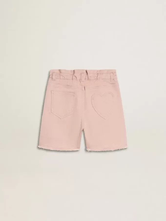 Roze katoenen korte broek voor meisjes met borduursel