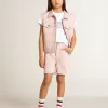 Roze katoenen korte broek voor meisjes met borduursel