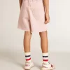 Roze katoenen korte broek voor meisjes met borduursel