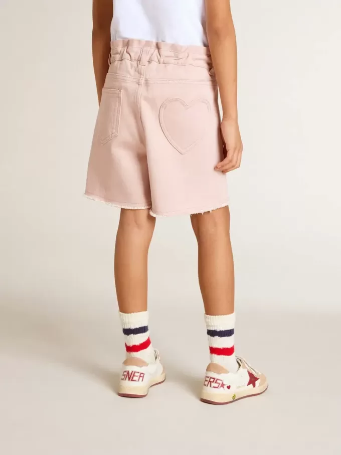 Roze katoenen korte broek voor meisjes met borduursel