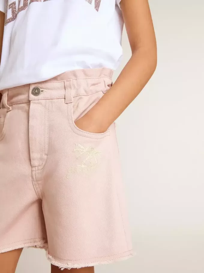 Roze katoenen korte broek voor meisjes met borduursel