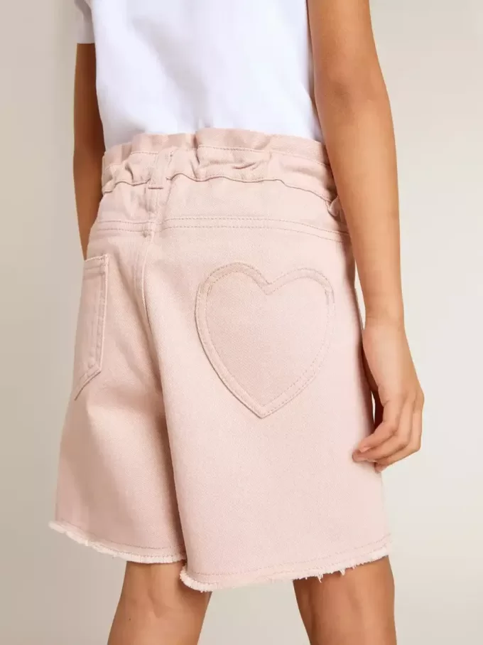 Roze katoenen korte broek voor meisjes met borduursel