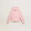 Roze sweatshirt met capuchon en zilveren glittersterren