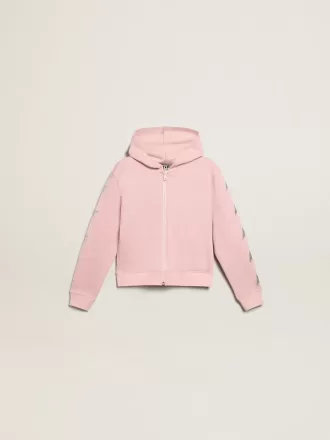 Roze sweatshirt met capuchon en zilveren glittersterren