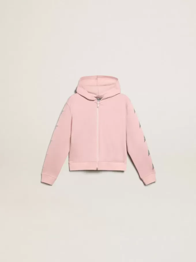 Roze sweatshirt met capuchon en zilveren glittersterren
