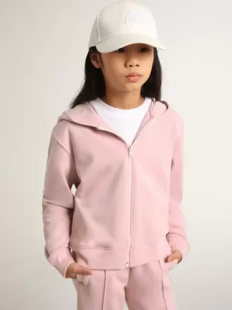 Roze sweatshirt met capuchon en zilveren glittersterren