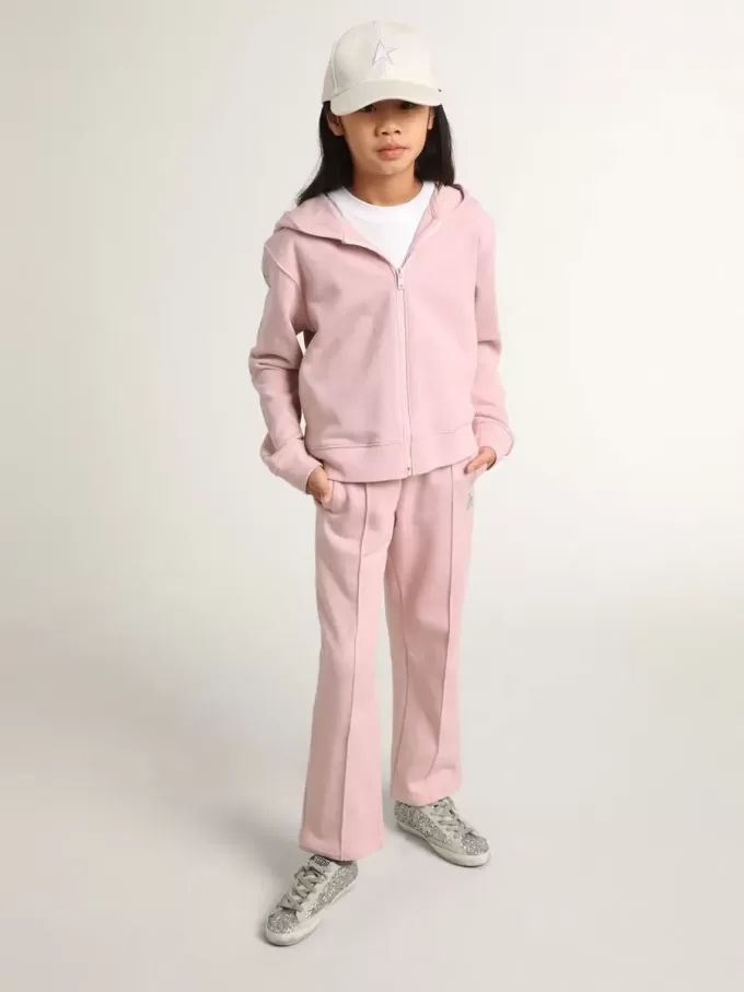 Roze sweatshirt met capuchon en zilveren glittersterren