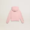 Roze sweatshirt met capuchon en zilveren glittersterren