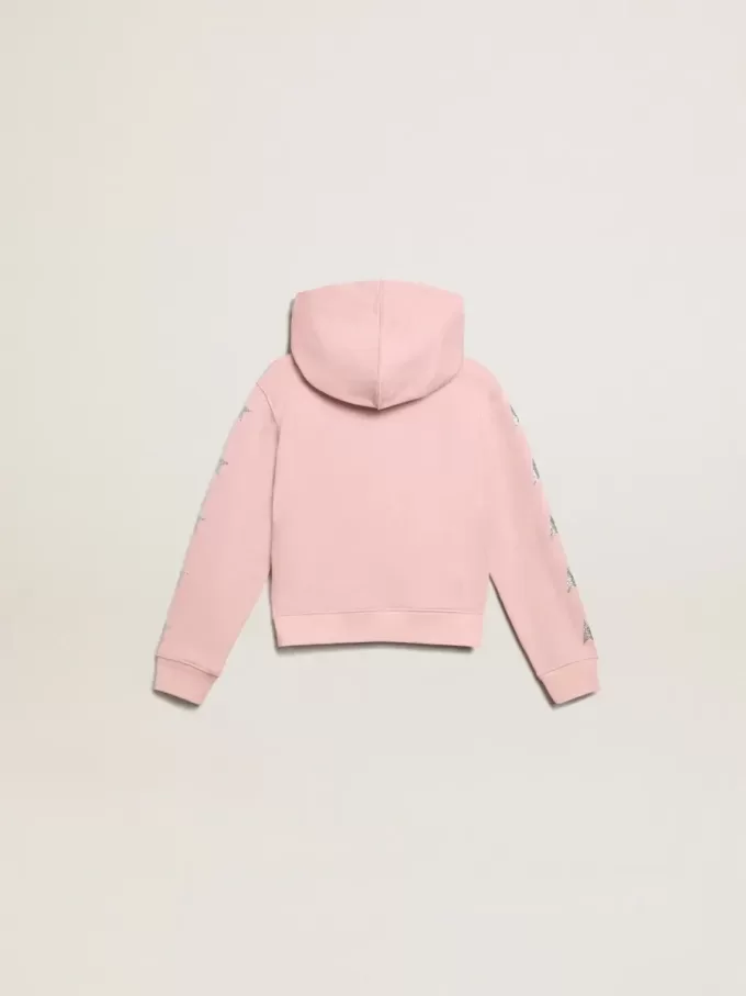 Roze sweatshirt met capuchon en zilveren glittersterren