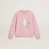 Roze sweatshirt met grote ster in zilveren glitter op de voorkant